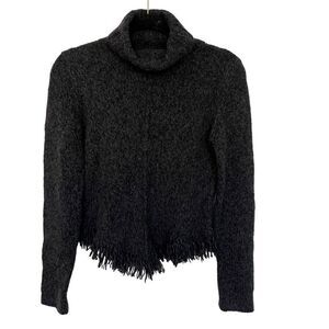 Banana Republic Women's Wool Blend Turtleneck Fringe Pullover Sweater Gray Small